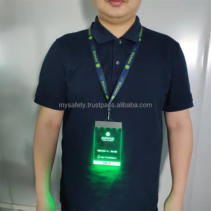 Luxury LED 3mm Thick Battery-Powered Staff Name Label Card Custom Employee ID Label Holder Engrave Digital Printing UV Film