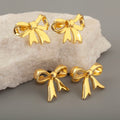 QIKU Gold Plated Copper Cute Bow Stud Earrings Simple Fashion Earrings for Women Girls Everyday Wear Jewelry Gift 2025 Trend