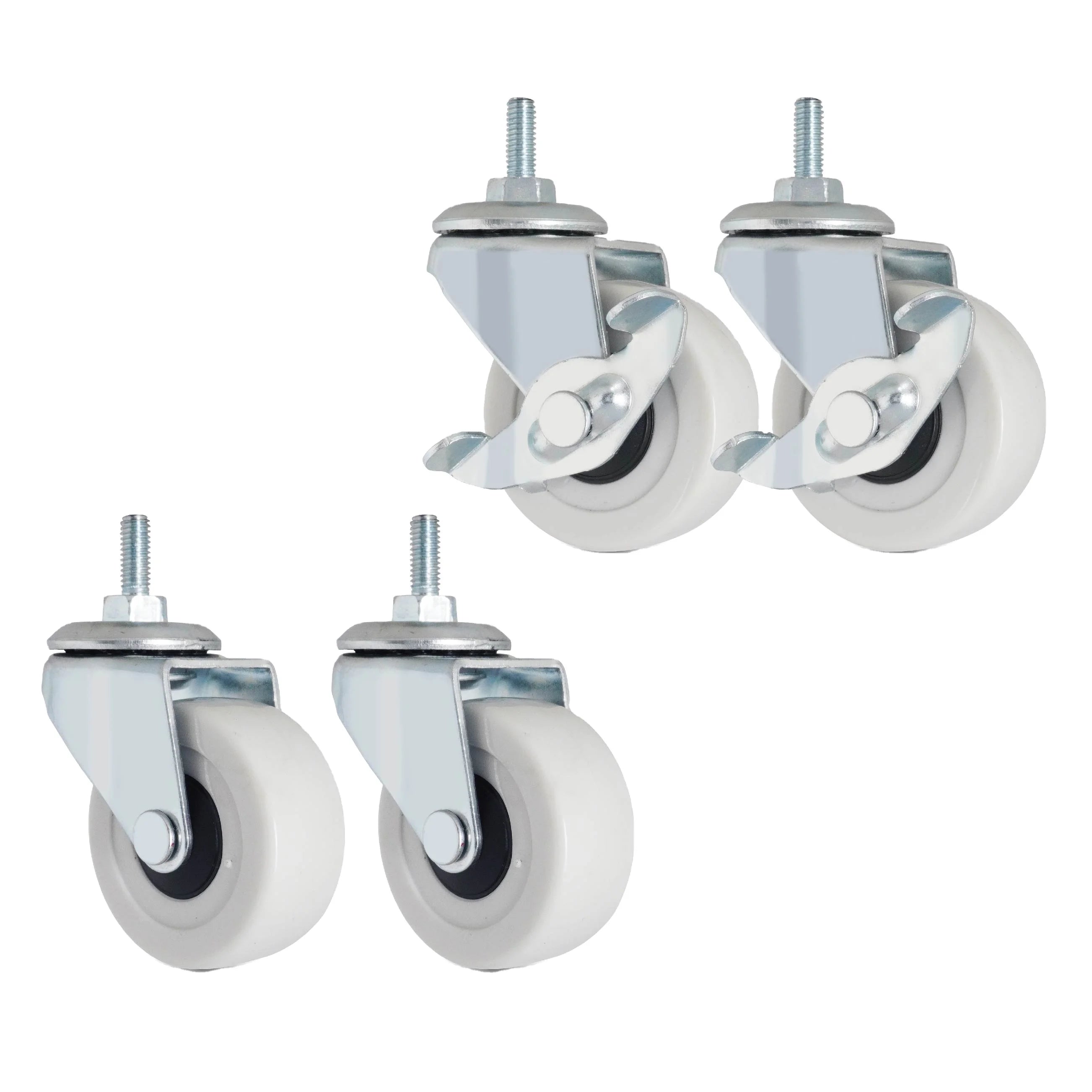 Customizable Furniture Hardware 2 Inch (50mm) Swivel PVC Light Duty Side Brake Bearings M6 Threaded Stem Living Room Kitchen