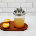 Eco-friendly Round Glass Jar with Squeeze Juice Stainless Steel Lid 70mm for Juicing Orange Squeeze Tangerine