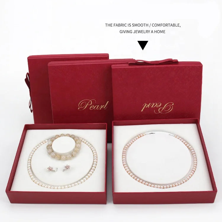 Large Inventory Wholesale Sales of Red Jewelry Pearl Necklace Boxes with Bags