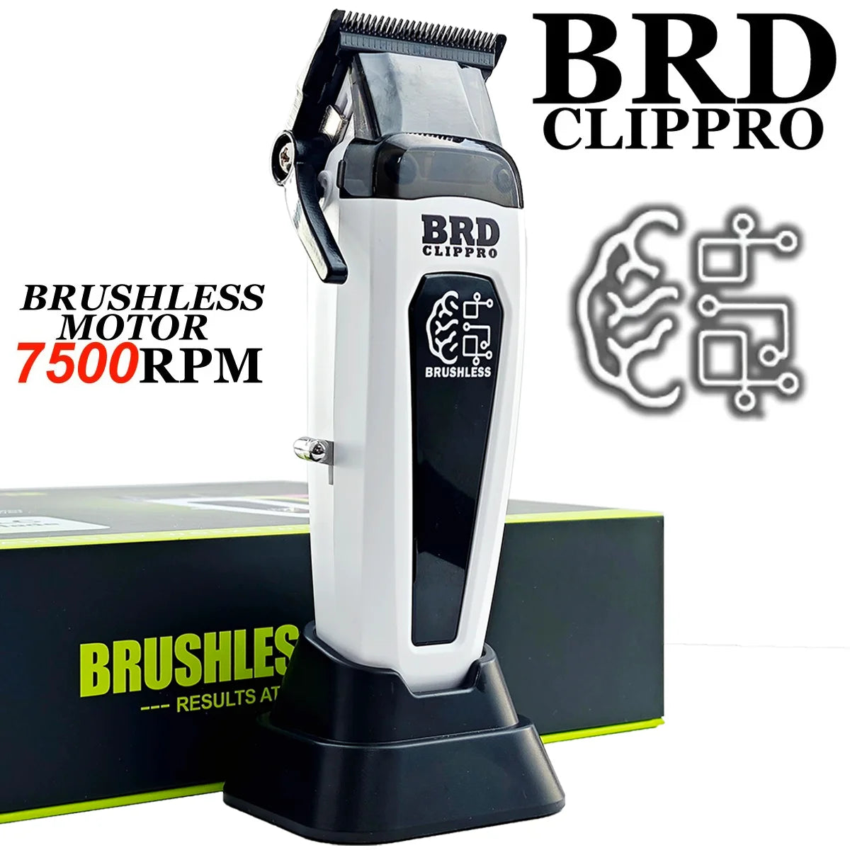 Professional Brushless Motor Hair Clipper BRDCLIP 106B Electric Cordless Trimmer 7500RPM Ultra Thin Moving DLC Blade with Base
