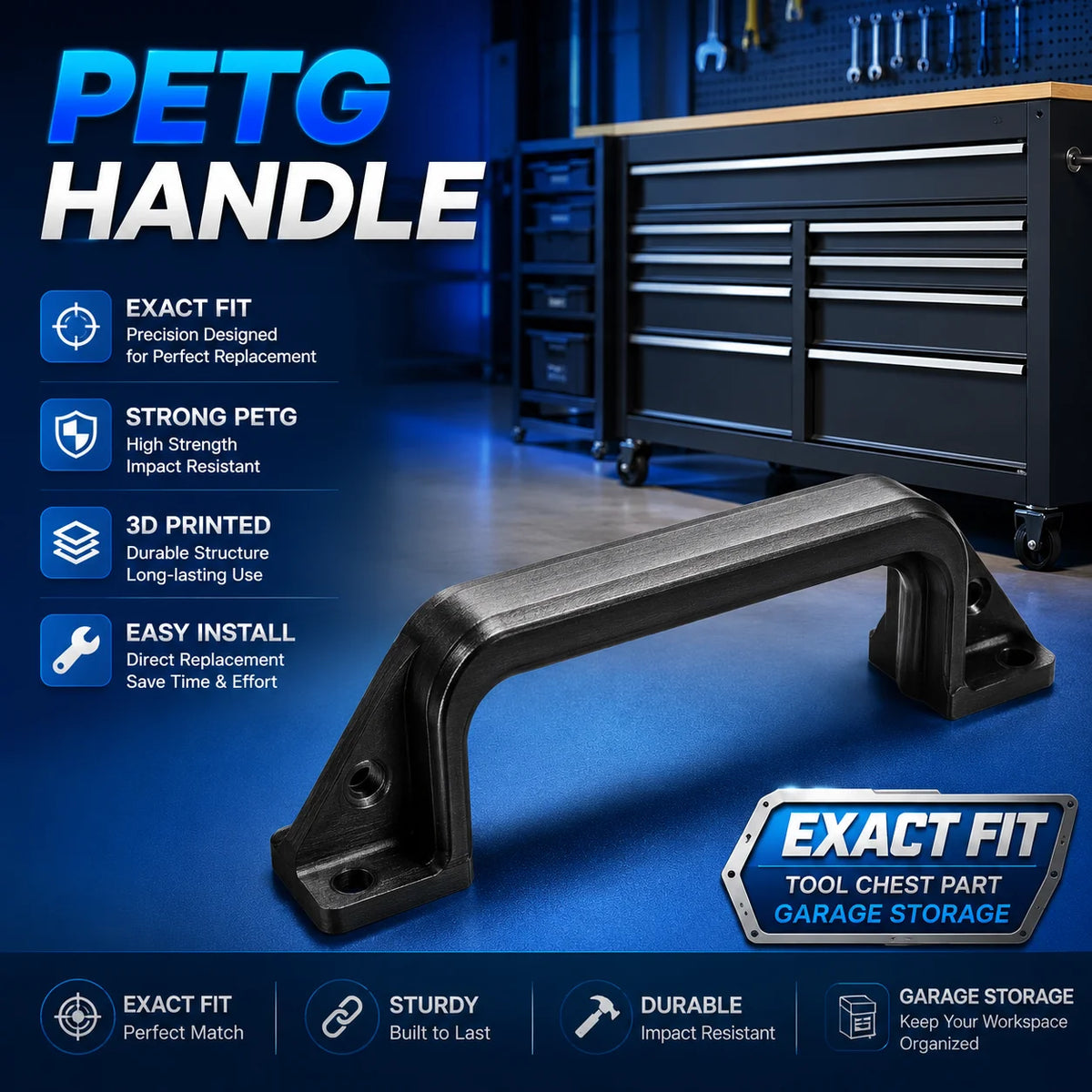 Exact Fit Husky Tool Chest Replacement Parts with Strong PETG Custom 3D Printed Handle for Garage Storage MegaBDM