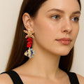 European and American Summer New Fashion Ocean Vacation Style Alloy Starfish Conch Colorful Fish Long Earrings Niche Women's