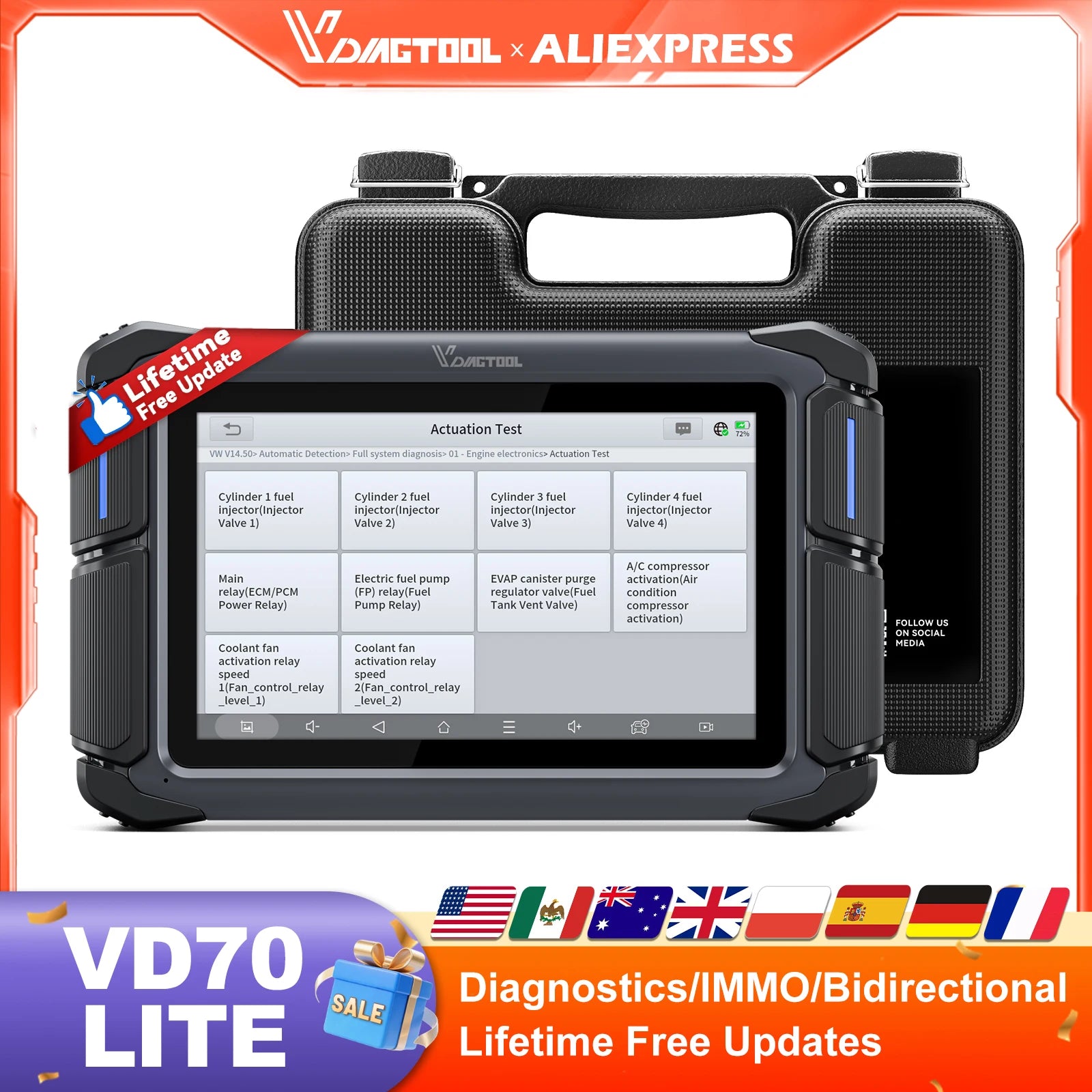VDIAGTOOL VD70 Lite OBD2 Automotive Scanner Bi-Directional Car Diagnostic Key Tool Programmer with 31+Reset DOIP Free Updates