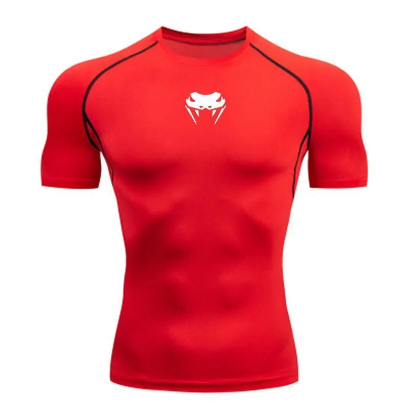 Men's Compression Quick-Dry High-Performance Short Sleeve T-Shirts Fast-drying Breathable Fabric Snake Head Print Gym Tee MegaBDM