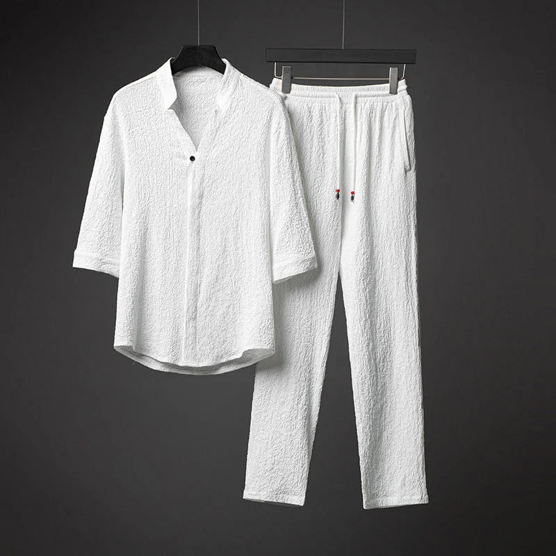 OEM Mens Summer Two Piece Set Ultra Thin Mid Sleeve Casual Loose Plus Size Lightweight Fashion Outfit Wholesale Clothing Set MegaBDM
