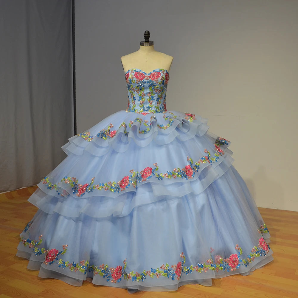 Jancember WC023 Beautiful Strapless Light Blue Cake Evening Party Quinceanera Dresses