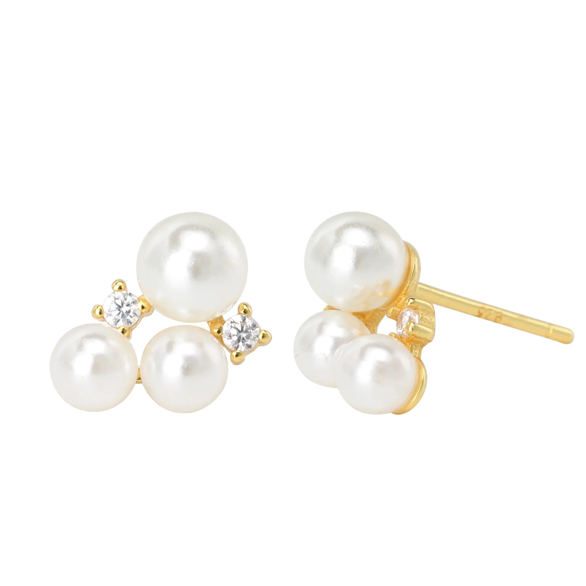 nagosa dainty wholesale jewelry 18k gold vermeil 925 sterling silver triple shell pearl cubic zirconia stud earring