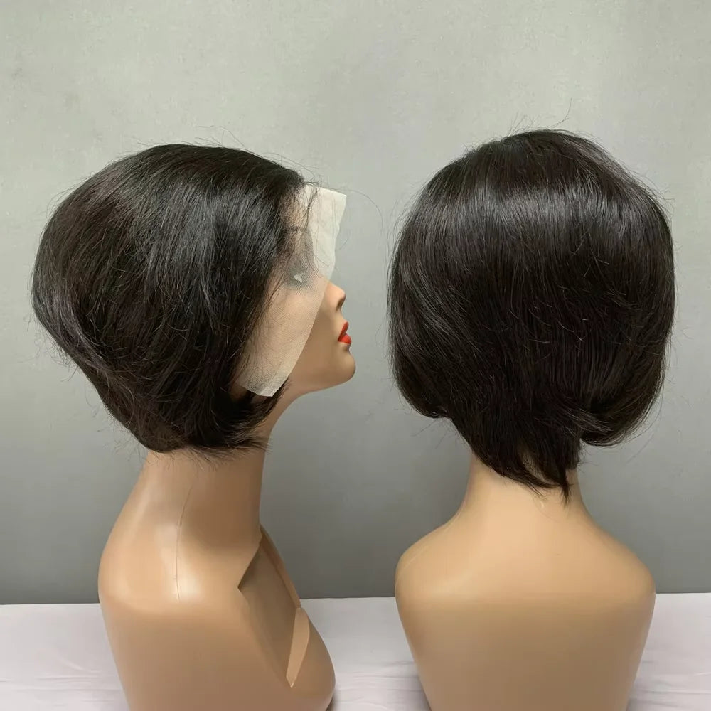 12A Grade 13*4 Frontal Lace Hair Wig Pixie Cut Straight 8 Inches Natural Original Hair Short Style for Daily Life MegaBDM
