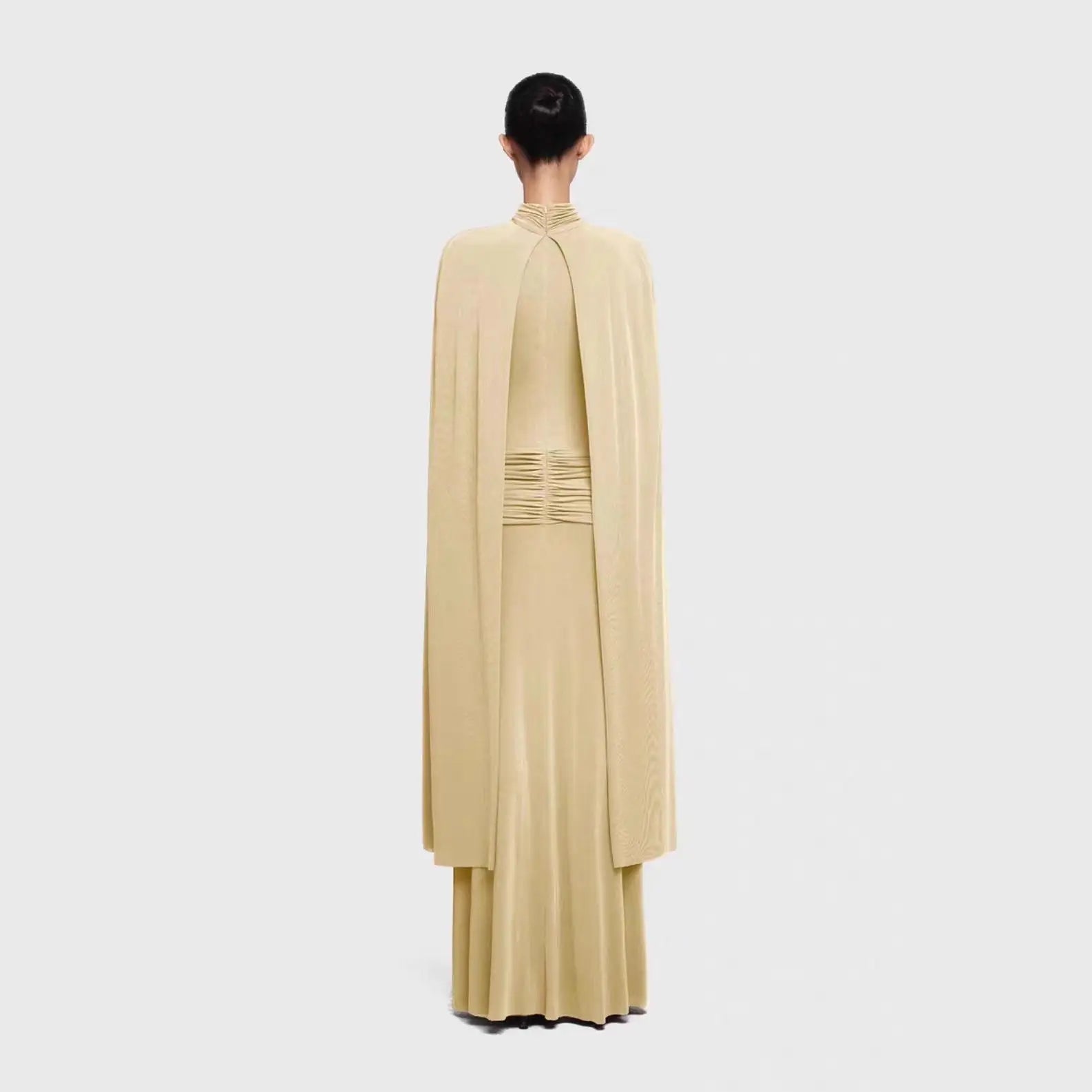 YKD011 2026 Eid Muslim Women Dress Islamic Hijab Traditional Autumn Winter Pleated Cape High Collar Slim Dress Long Elegant