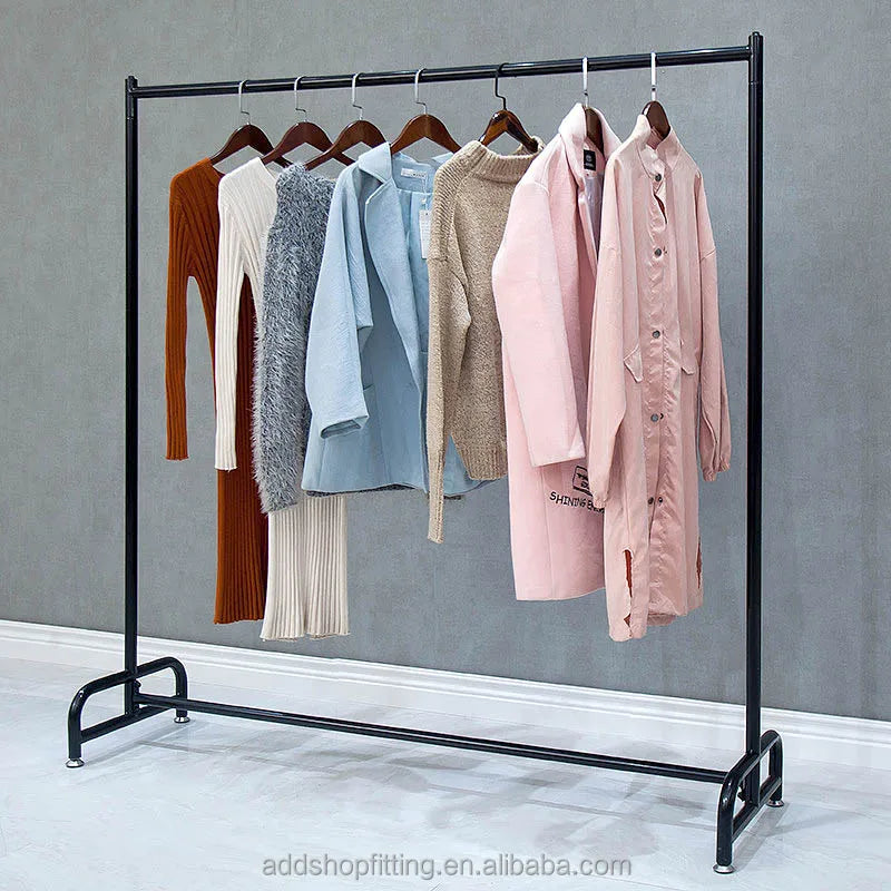 Black Stainless Steel Detachable Movable Wheel Rail Stand Display Rack for Clothes Wedding Dresses Formal Gowns-Carton Packed