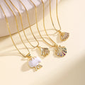 QIKU Seashell Shell Beach/Sea Jellyfish Pendant Necklace Zirconia Gold Plated Vacation Style Jewelry for Unisex Daily Wear