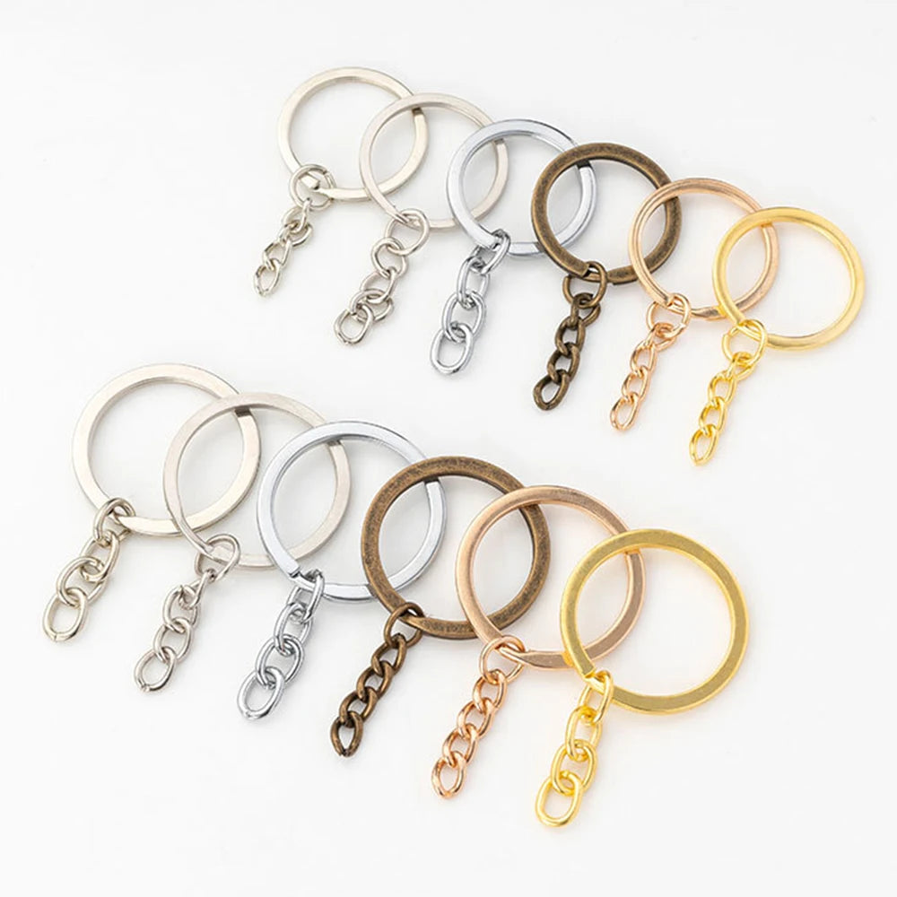 Wholesale 25mm 30mm Split Flat Key Ring Light Metal Zinc Alloy Keychain with Chain Accessories