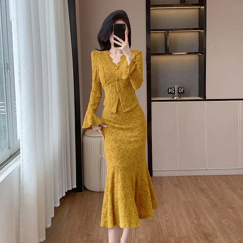 Elegant 2 Piece Set for Women Top And Slim Dress Set Clothing Wholesale