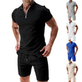 OEM Polyester Waffle Knit Sportswear Set Mens Summer Loose Round Neck Short Sleeve T Shirt with Shorts Waffle Knit Set MegaBDM