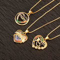 QIKU Lovely Heart Pendant Necklace Copper Zircon Gold Plated Necklace Letter Mom Jewelry Perfect Gift for Women