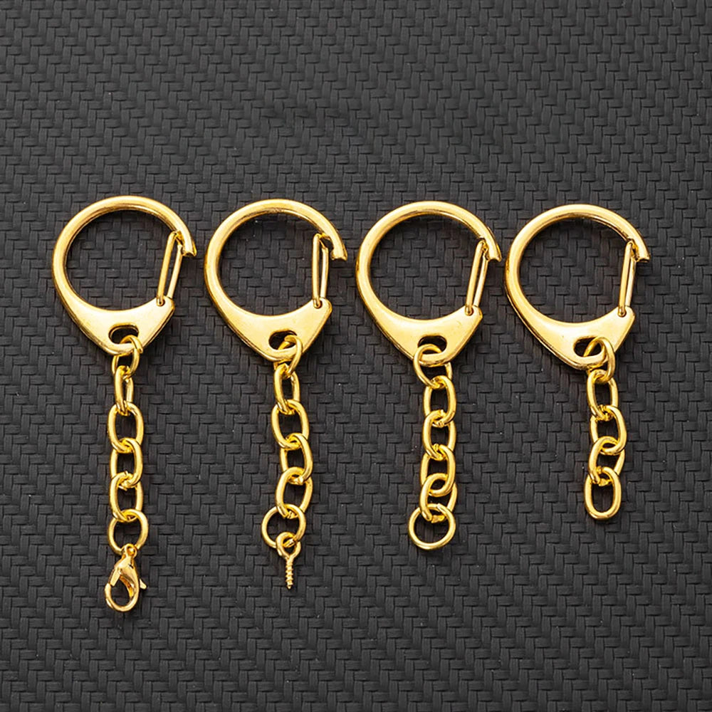 2025 New Design Gold D-Shaped Lobster Clamp Hook Zinc Alloy Round C Hook Metal Split Keychain Rings and Clips for Accessories