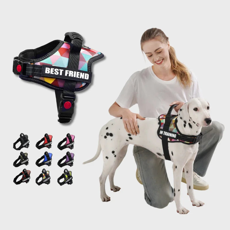 OEM Custom Logo Adjustable Pet Dog Vest Harness Soft Padded Sublimation Nylon Neck Solid Reflective Customizable Dog Collar MegaBDM