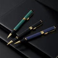 Custom Name Branded Logo Ballpoint Pens Promotional Sports Design Rubber Coated Metal Pens with Black Ink Green and Gold