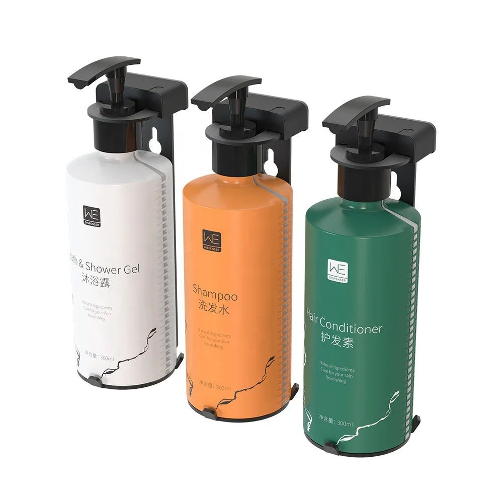 Matte Black Stainless Steel Wall Mounted Triple Liquid Soap Dispenser Holder With Magnetic Lock for Hotel Shampoo