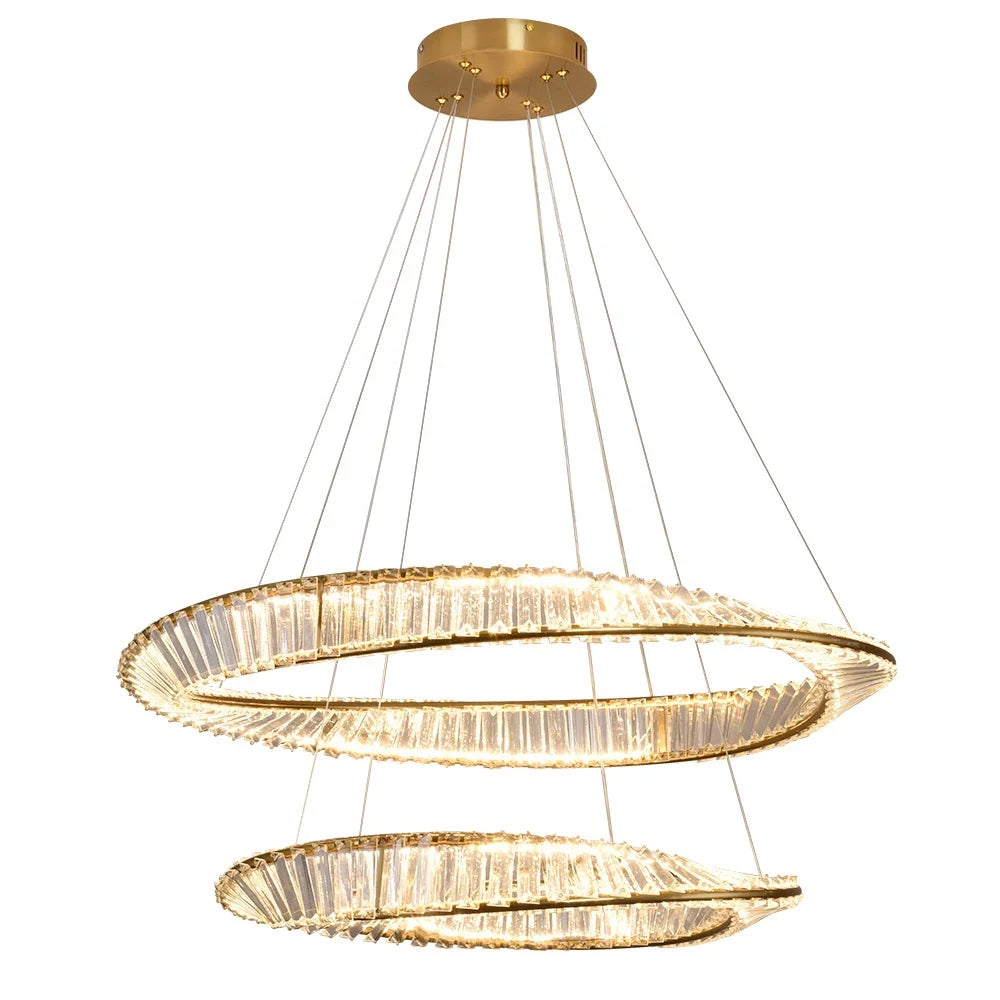 Golden 2 Rings Moss Ring Crystal Chandelier Hotel Restaurant  Changeable 3 Colors