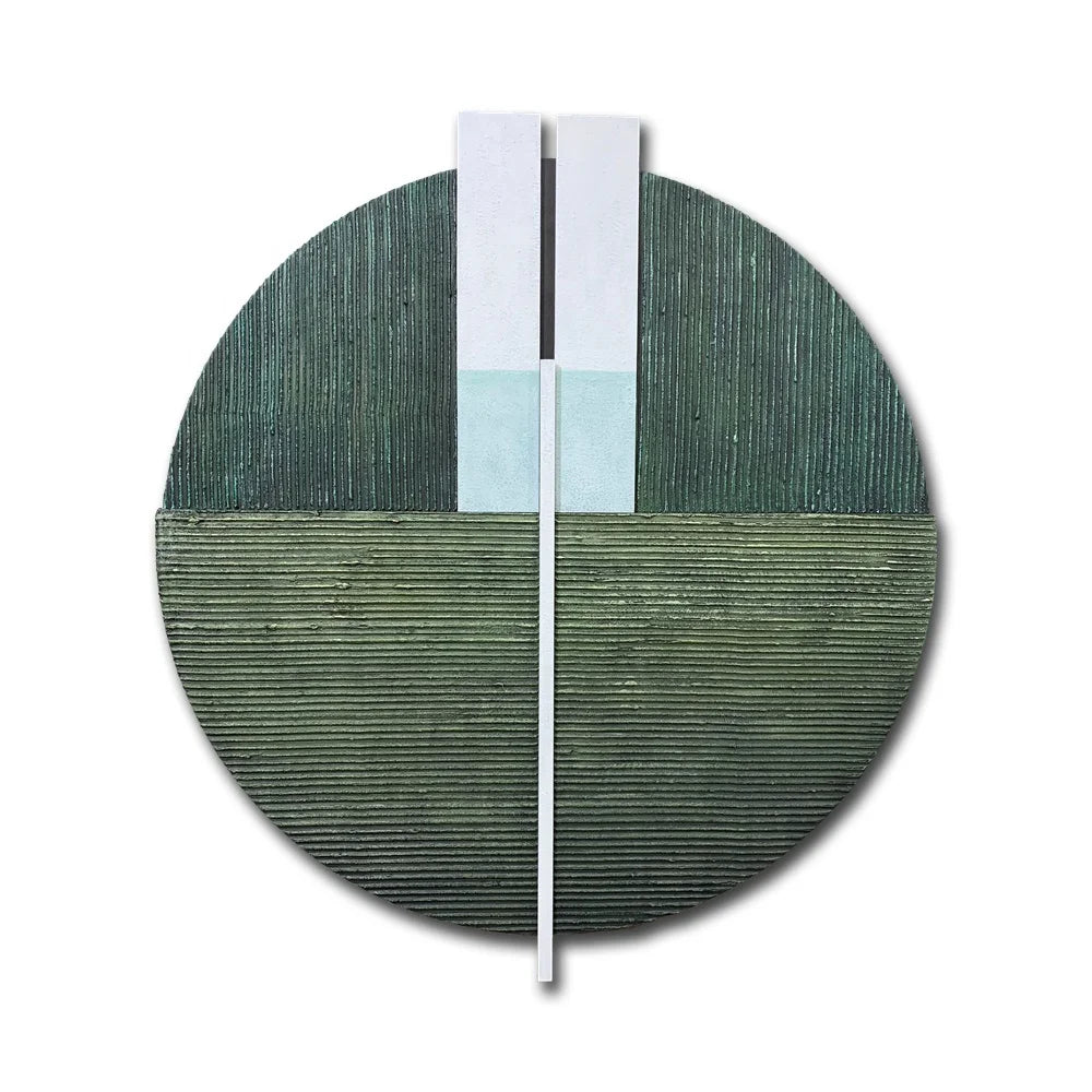 Wholesale Modern Handmade Textured Wood Round Green Nordic Style Living Room Interior  3D Wall Art