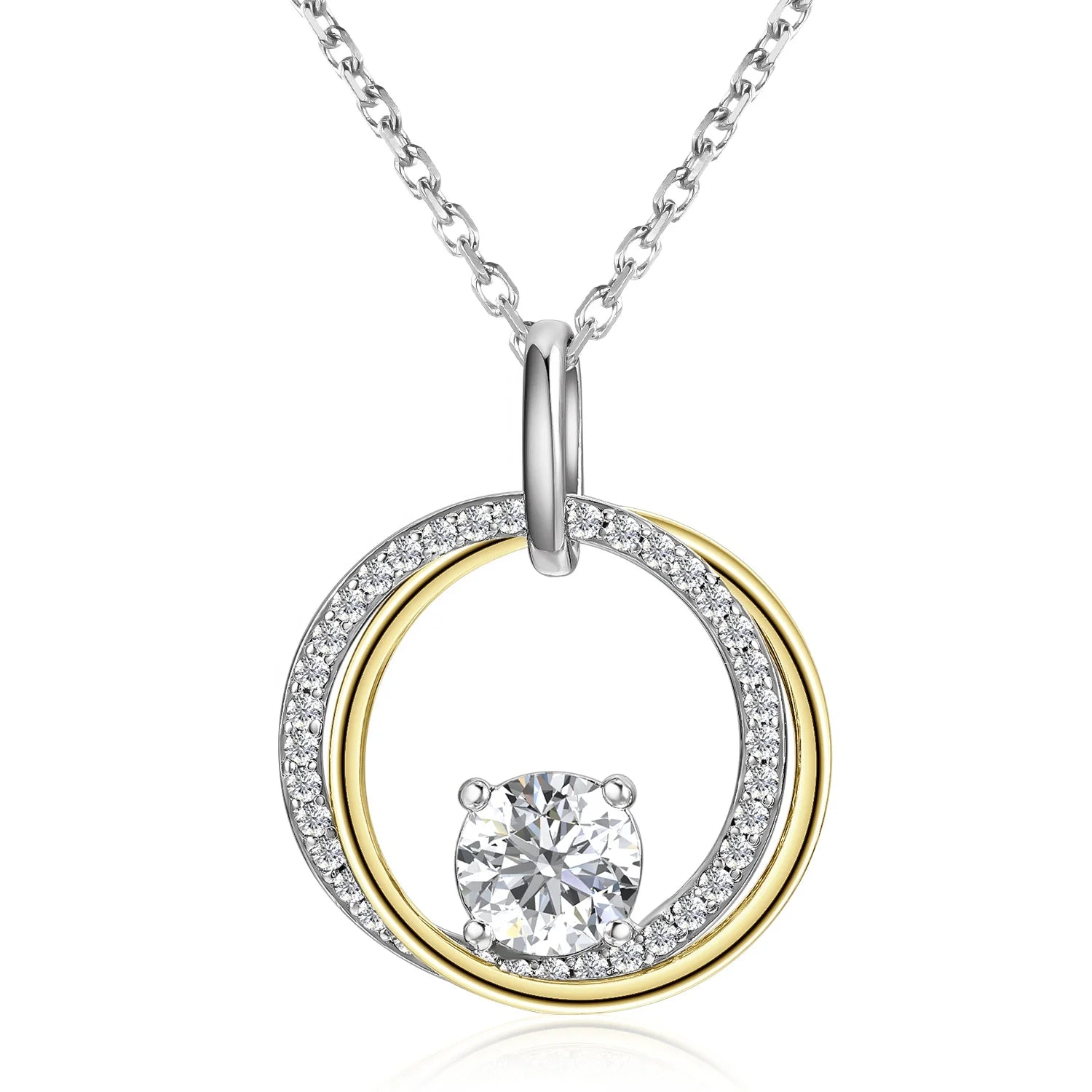 New High Grade Moissanite Diamond Jewelry 925 Sterling Silver Interlocking Circle Pendant Necklace for Women Destiny Jewellery