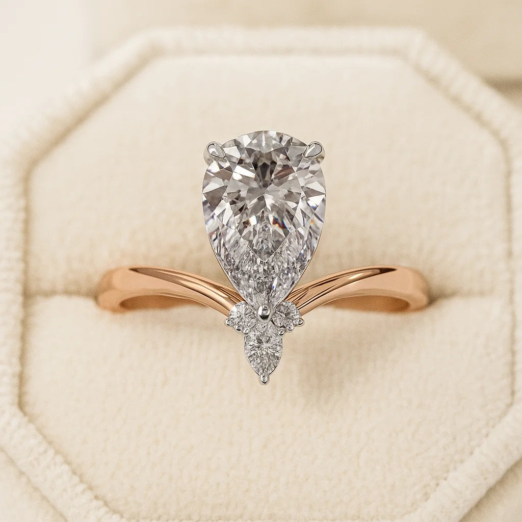 Womens Trendy 2CT S925 14K Gold Religious Moissanite Engagement Ring Pear Cut Halo Wedding Party Gift IGI Certified