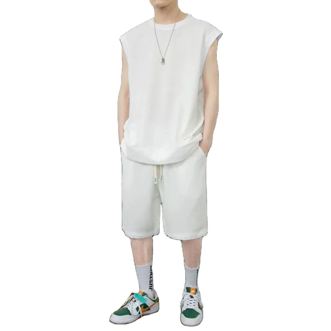 OEM Custom logo Embroidery Printed Design Summer Men's Loose Short-sleeved Waffle Casual Vest Short-sleeved Sports Shorts Suit