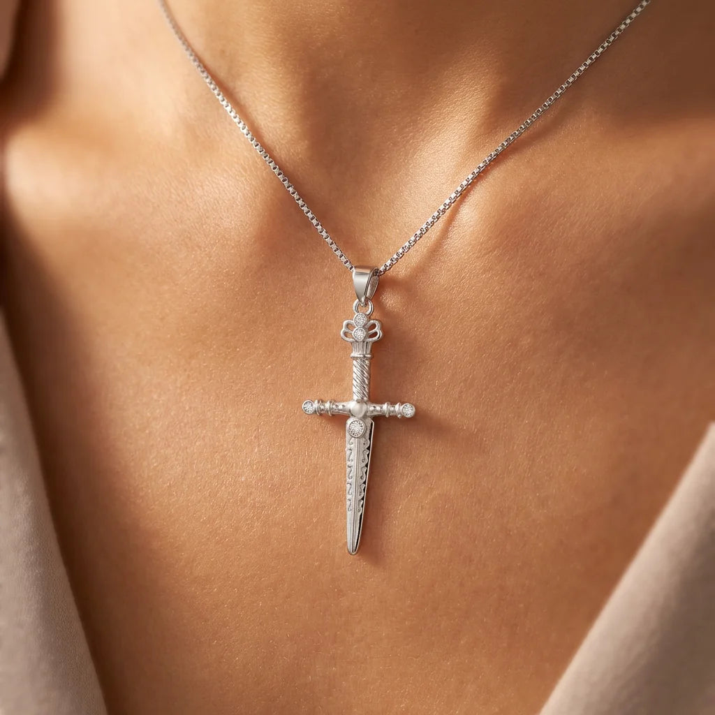 Wholesale Charm Pendant Jewelry Rhodium Plated Cubic Zirconia Sword Classic 925 Sterling Silver Fine Jewelry