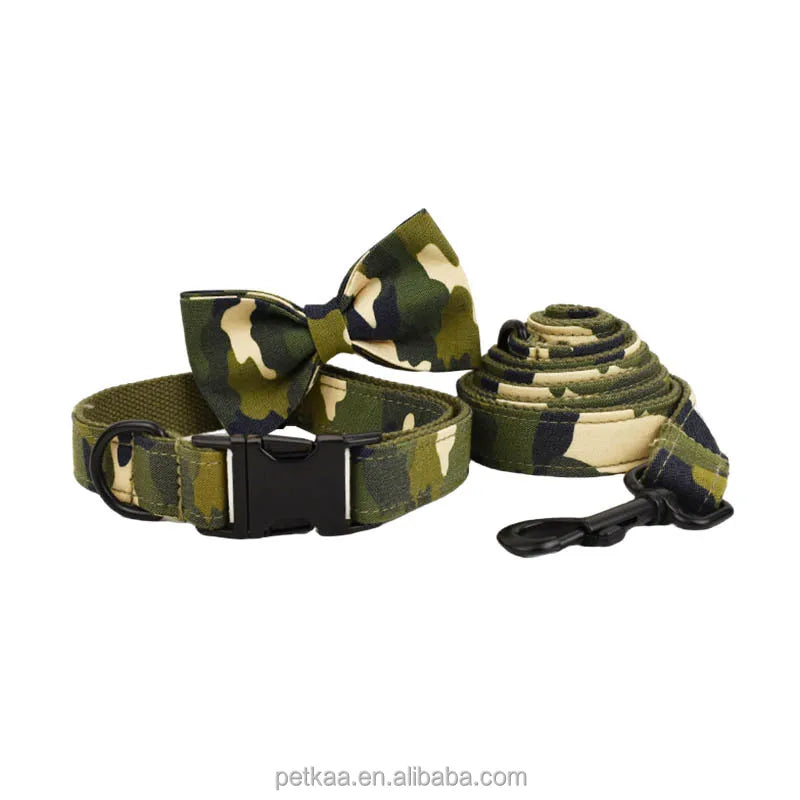 Petkaa Popular Dark Green Camouflage Dog Collar and Leash Sets for Small and Large Dogs Outdoor Walking Pet Accessories Training