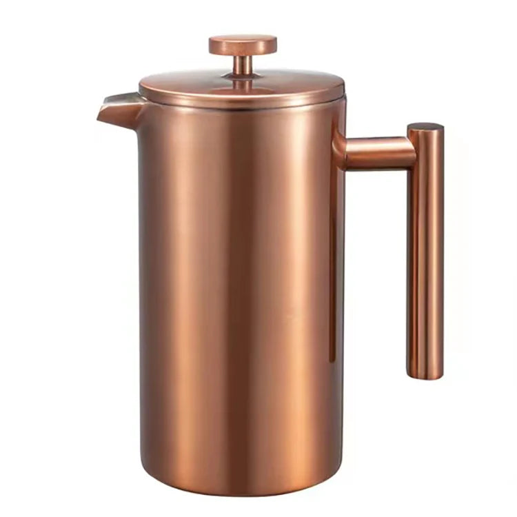 BERTILLE Hot Sale Double Wall Coffee Press Cafetiere Electroplated Gold Copper Stainless Steel French Press Coffee Maker