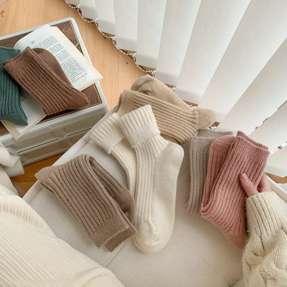 Women's Thickened Cashmere Mid-Calf Thermo Wool Stacking Socks Sport Casual Socks