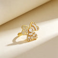 QIKU Butterfly Shape Inlay Crystal Rings 18K Gold Plated Copper Zircon Open Adjustable Trendy Jewelry Wedding Party Gift