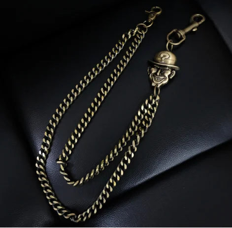 Men Trousers Metal Weird Smiley Face Hat Chain Hip-hop Punk Style Pants Waist Belt Key Chain Trendy Accessories