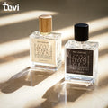 Empty 50ml Clear Luxury High Quality Square Perfume Bottles with Custom Atomizer Wooden Cap Screen Printing Pump Sprayer