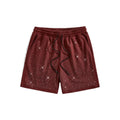 Custom Maroon Solid Rhinestone Men's Summer High Street Diamond 100% Cotton Casual Gym Shorts Elastic Waistband