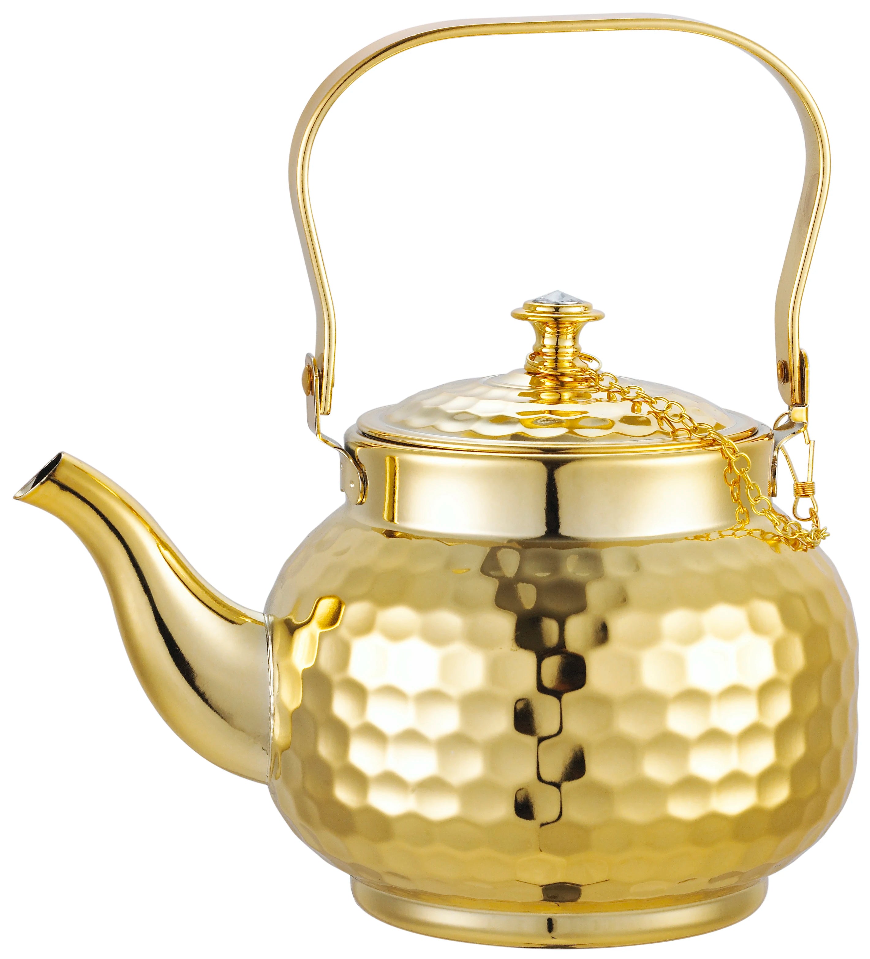 Factory Supply Saudi Arabia Retro Gold Copper Color Metal Water Kettles 1-2L Capacity Stainless Steel Teapot