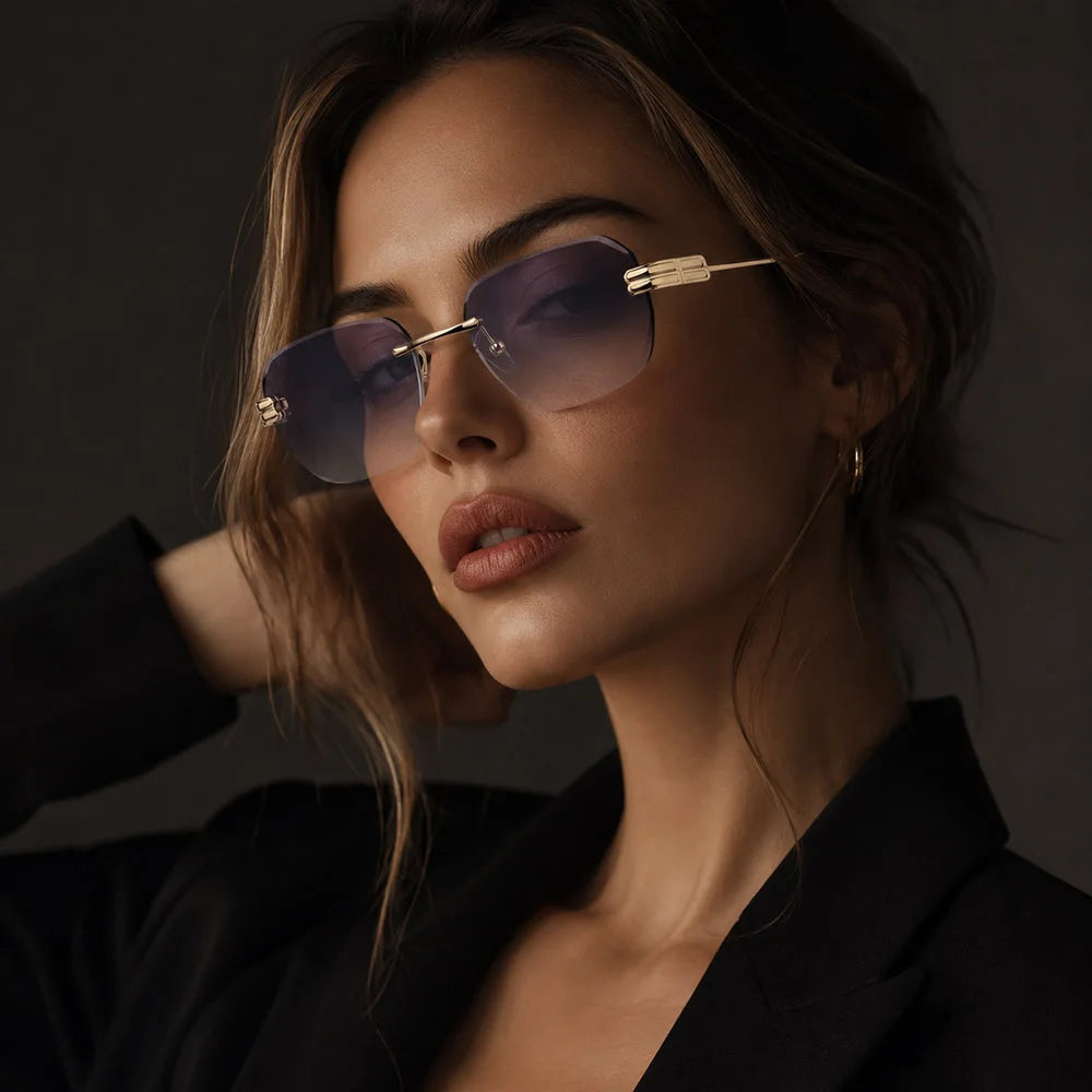 Rimless Metal Sunglasses Women Gradient Lens Geometric Square Frame Gold Fashion Custom Logo Factory Direct Wholesale Price MegaBDM