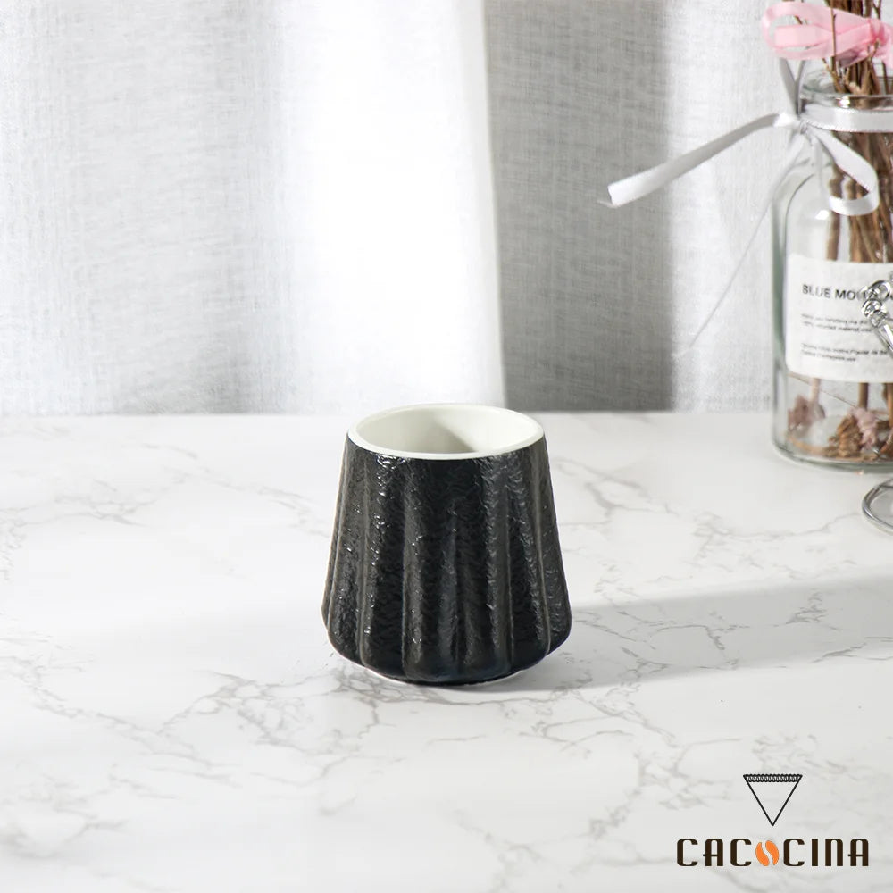 Matte Black Ceramic Coffee Mug Ergonomic Handle 200ml Pumpkin Design Pottery Style Food Safe Dishwasher Safe for Home Office Tea MegaBDM