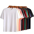 OEM Custom Logo Embroidery 210G Heavyweight Combed Cotton T Shirt Unisex Drop Shoulder Loose Fit Plus Size Round Neck T Shirt