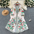 2025 Spring Elegant V-Neck Tunic Casual Midi Dress For Women Empire Printed Lace Dress