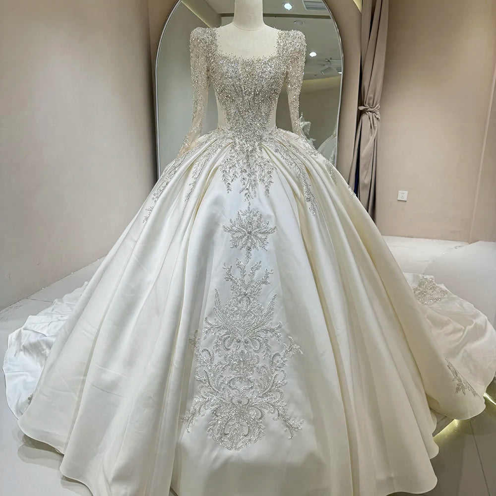 Jancember DW0081 Beach Satin Beaded Civil Ball Gown Women's Dresses for Wedding