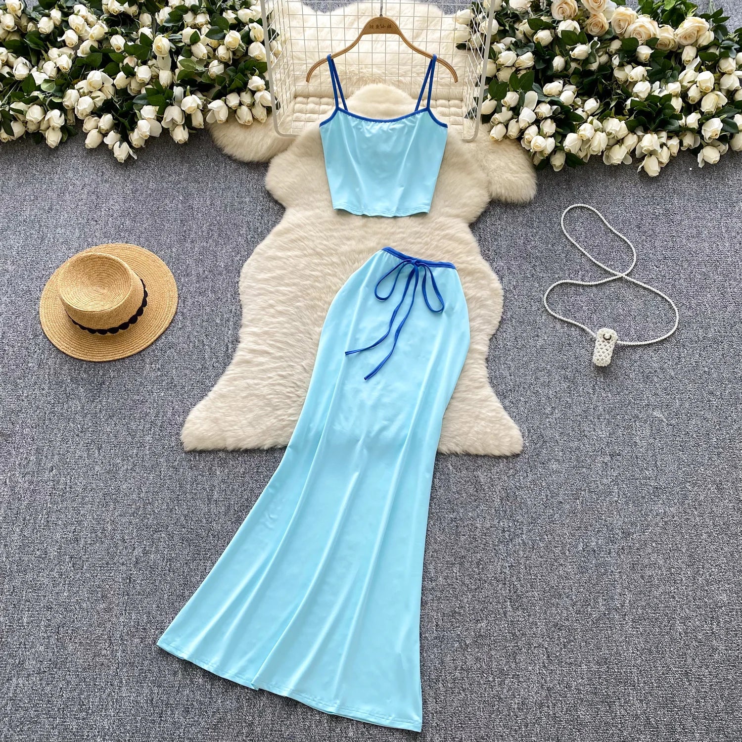 Summer Women's Y2K Sets Crop Top And High Waist Hip Skirts Set American Clothing Wholesale