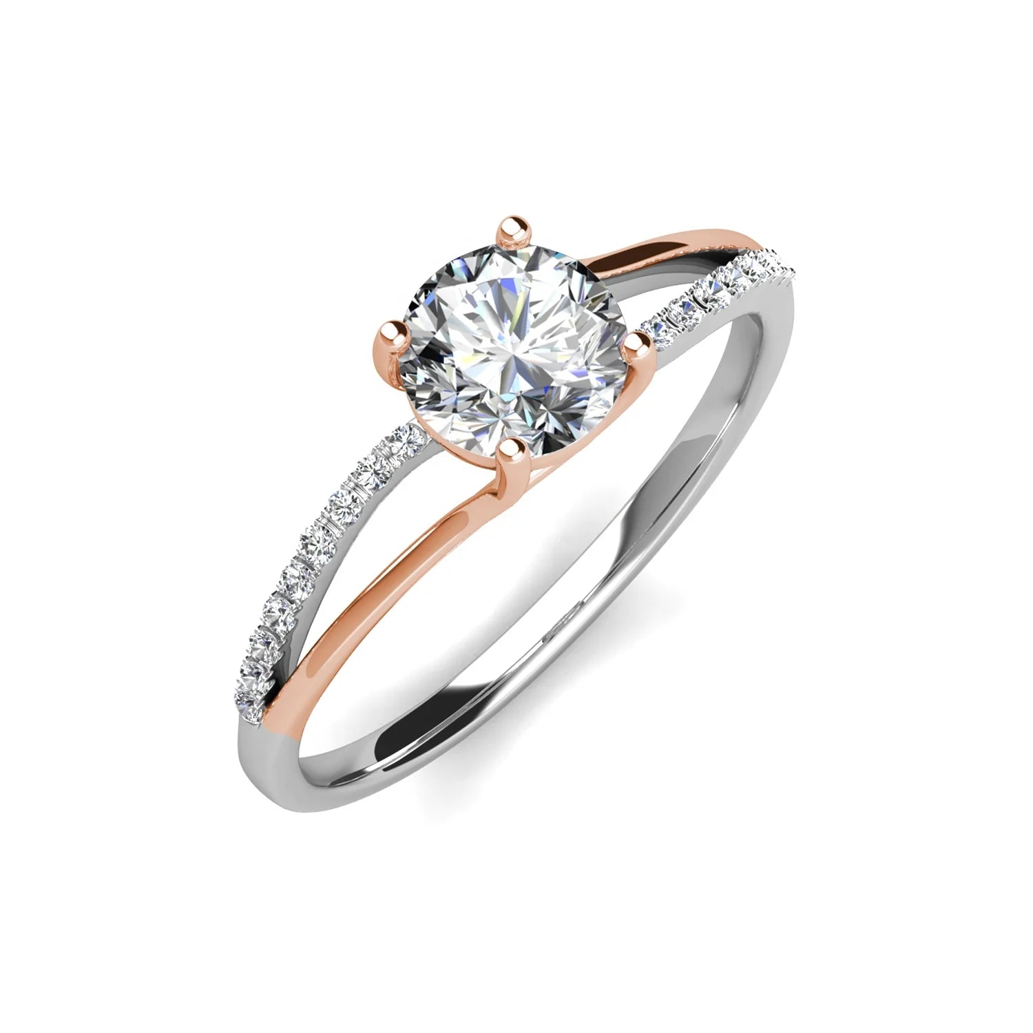 925 Sterling Silver 1 Carat Lab Made Moissanite Diamond Mixed Metal Engagement Ring  for Women Wife Destiny Jewellery