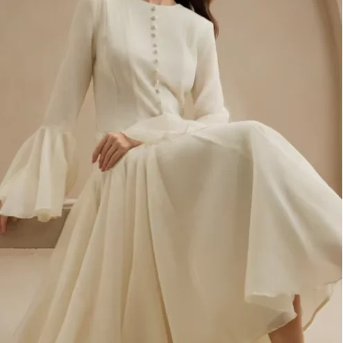 YKD107 Flared Sleeves Romantic Elegant Long Dress High-end Style Fashionable Style Muslim Islamic Casual Style Daily Wardrobe MegaBDM
