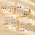 Women's Vintage Trendy Stud Earrings Design Flower Butterfly Fashion Star Gold Plated Stainless Steel Zircon Daily Stud Earrings