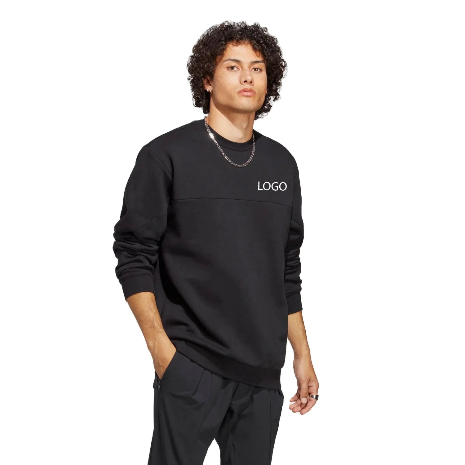 Men Cotton Fleece Crewneck Sweatshirt Drop Shoulder Oversized Fit Breathable Smooth Finish Custom Logo