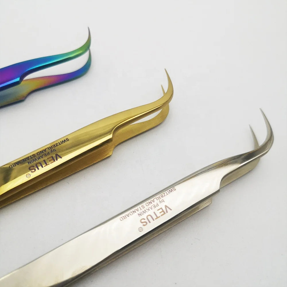 Wholesale Strong Hold Slim False Lash Tweezers Professional Curved Stainless Steel Anti-Magnetic Rounded Tip Eyelash Tweezers